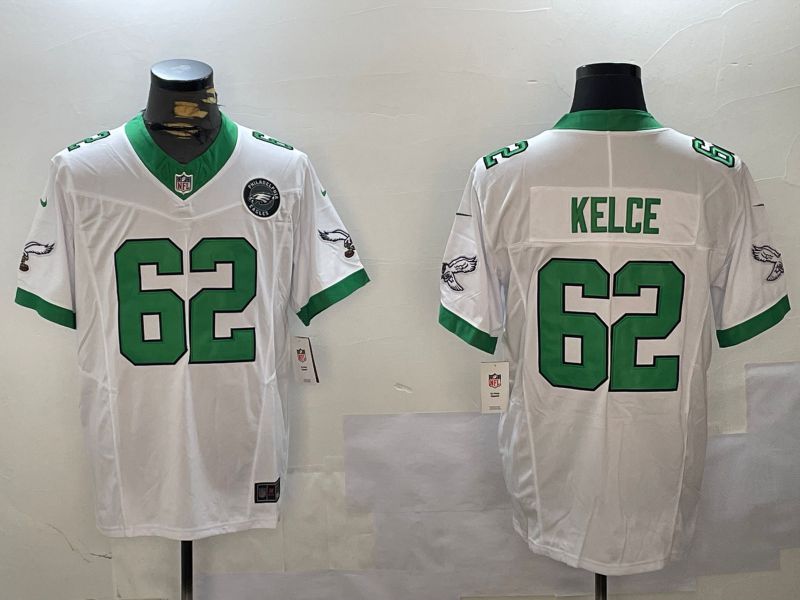 Men Philadelphia Eagles #62 Kelce White Three generation 2024 Nike Limited NFL Jersey style 3->philadelphia eagles->NFL Jersey